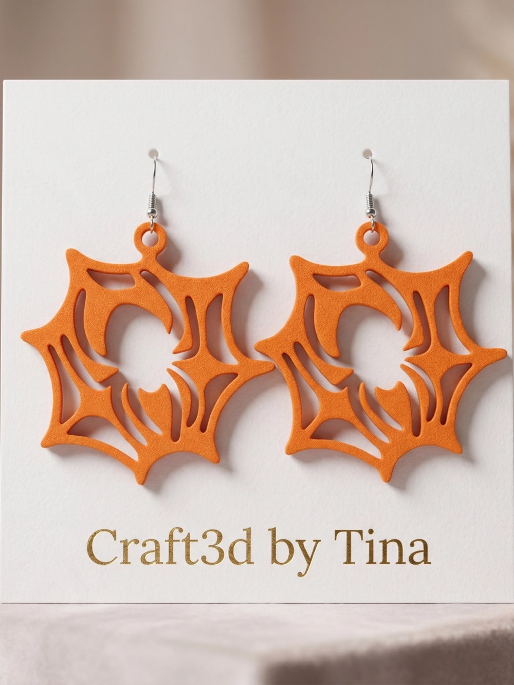 Orange Laser-Cut Spiderweb Earrings